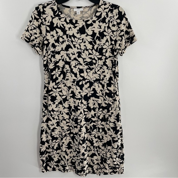 J. Jill Dark Brown Ivory Floral Pima Cotton Blend Pockets Button Detail Dress - Picture 2 of 15